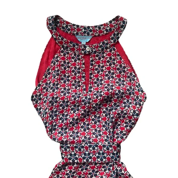 Floral Red Blue Halter Cinched Waist Mini Dress Size XS - Picture 3 of 5